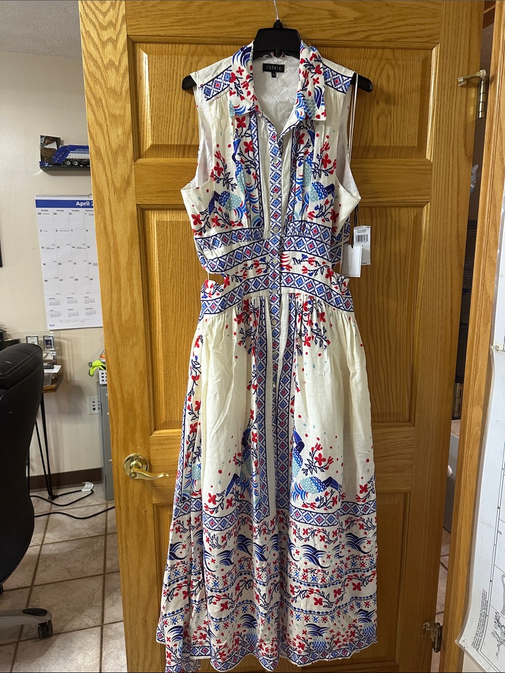 1. State White Maxi Dress with Blue & Red - Picture 5 of 8